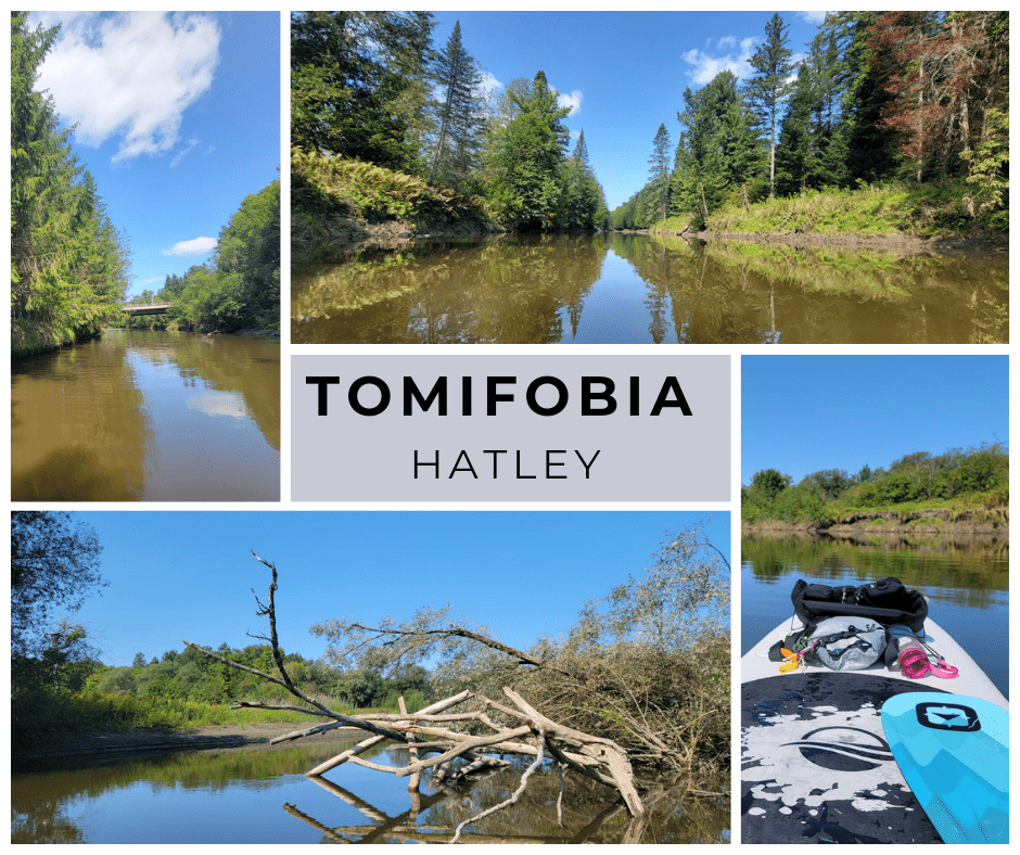 Planche à pagaie sur la rivière Tomifobia dans notre article Les meilleurs endroits pour faire du paddleboard au Québec #paddleboardquebec #supquebec #plancheapagaiequebec